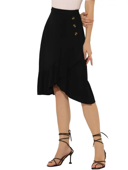 Allegra K- High Waisted Asymmetrical Ruffle Hem Skirt