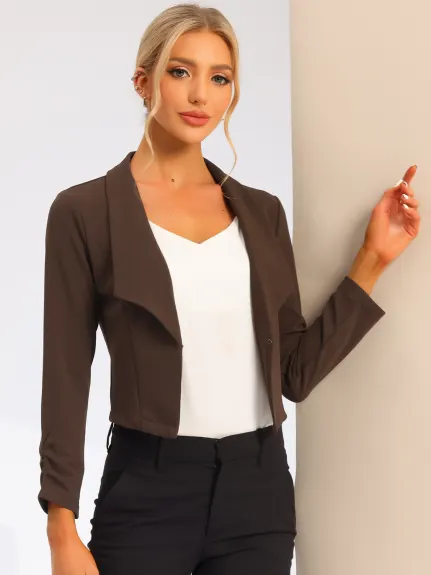 Allegra K- Cropped Notched Lapel Long Sleeve Blazer