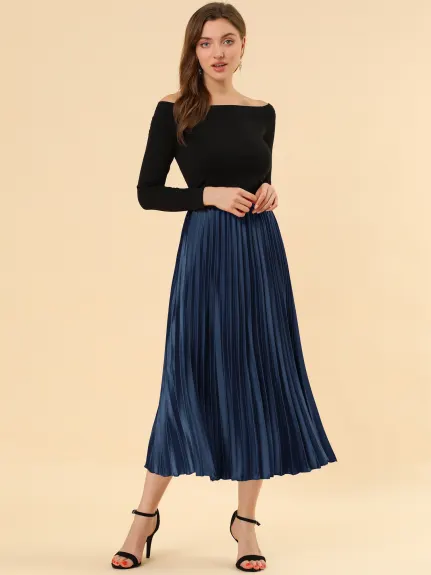 Allegra K - Elastic Waist Accordion Pleated Midi Skirt