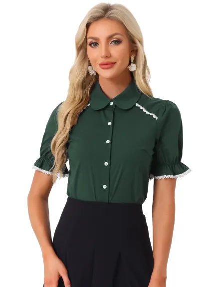 Allegra K- chemise Peter Pan col boutonné