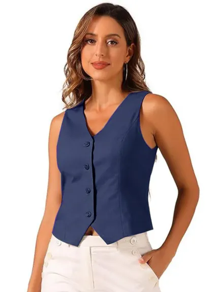 Allegra K- boutonné col V Crop Summer Vest