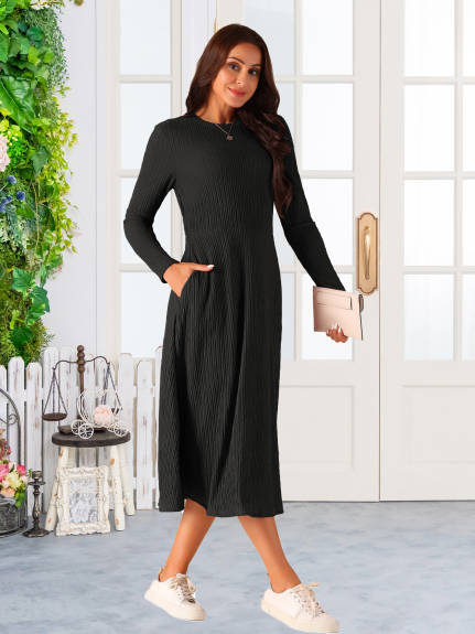 Allegra K - Spring Fall Knit A-Line Midi lONG Dress