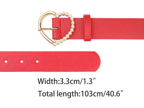 Allegra K- Heart-Shaped Buckle Bead Belt Waistband