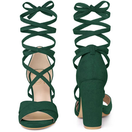 Allegra K- Strappy Chunky Heels Lace Up Sandals