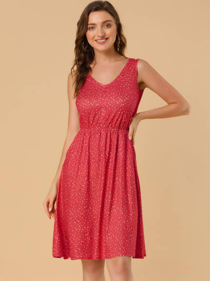 Allegra K- Polka Dots Elastic Waist Midi Sundress