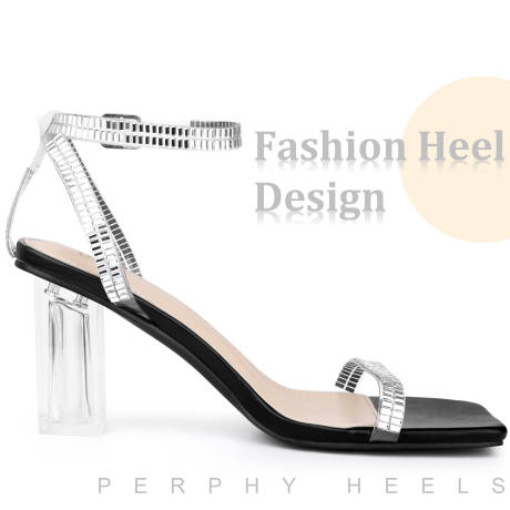 Allegra K- Rhinestone Strap Clear Block Heels Sandals