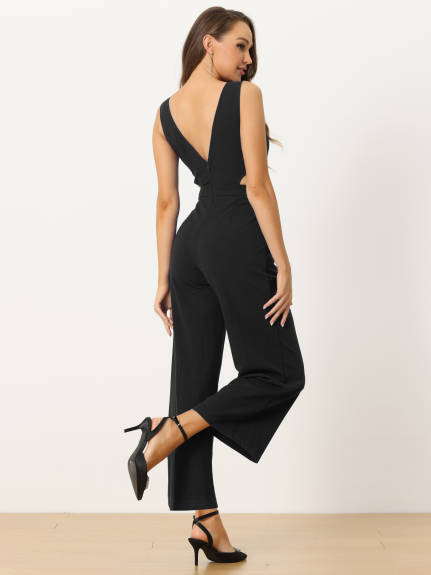 Allegra K - Sleeveless Backless Cutout High Waist Jumpsuit