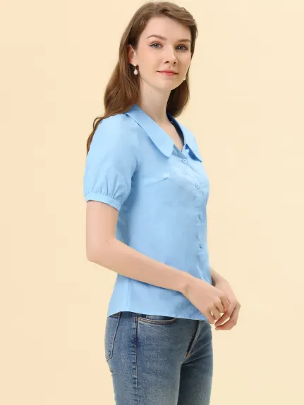 Allegra K - Peter Pan Cotton Casual Summer Shirt