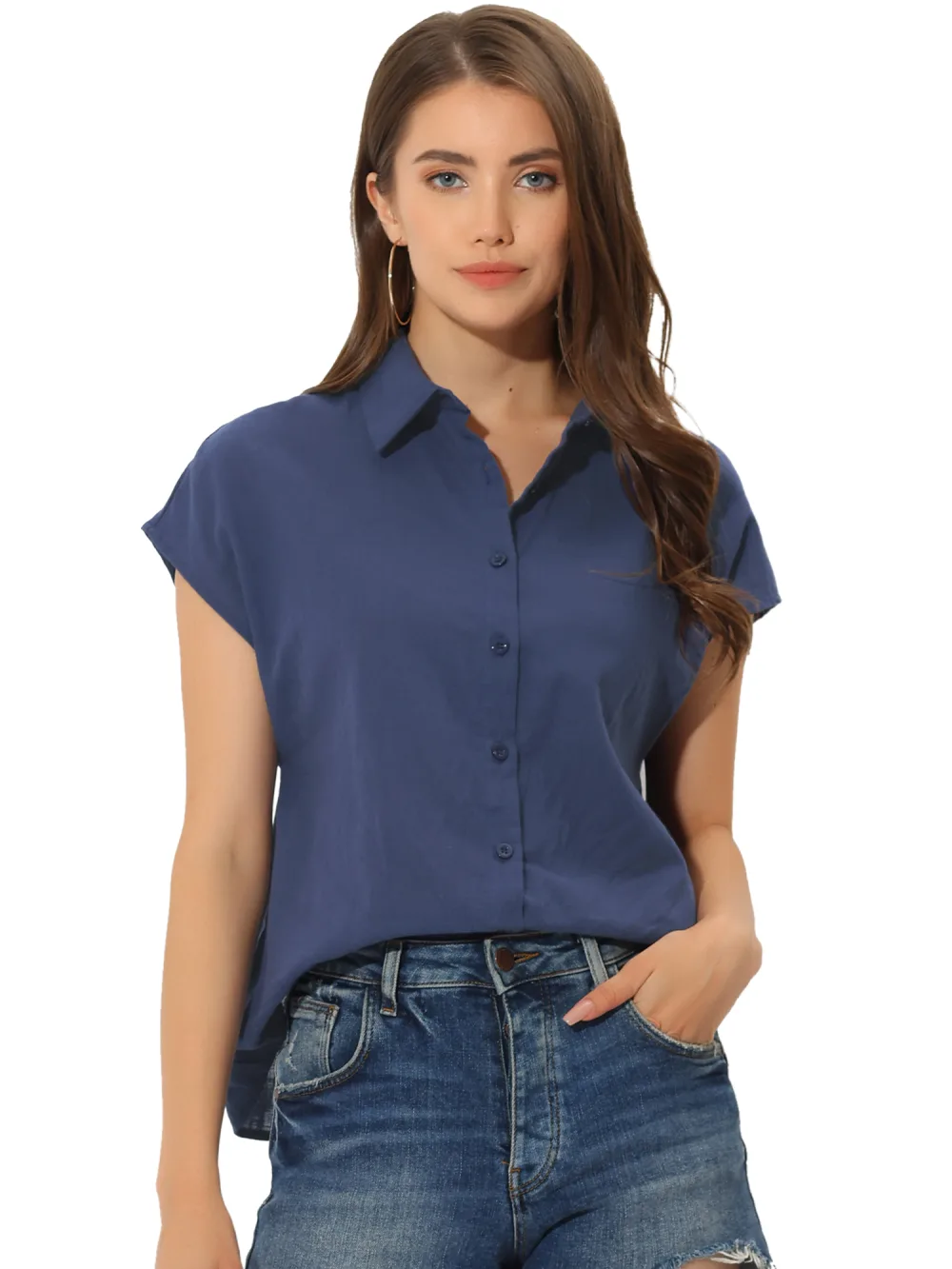 Allegra K- Blouse à manches boutonnées en lin