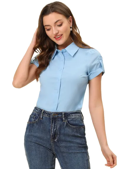 Allegra K - Chemise boutonnée élégante à manches courtes pour le travail