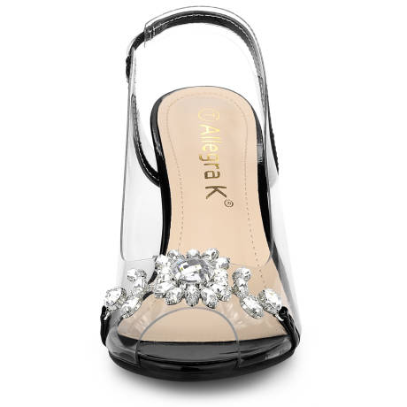 Allegra K - Flower Rhinestone Peep Toe Heeled Sandals