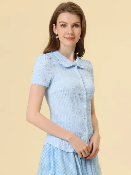 Allegra K- Vintage Sweet Doll Collar Button Down Shirt