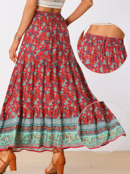 Allegra K - Summer Boho Floral Maxi Skirt