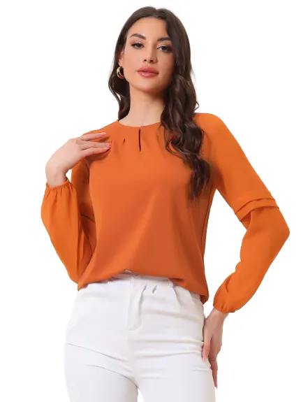 Allegra K- Long Sleeve Keyhole Neck Blouse Top