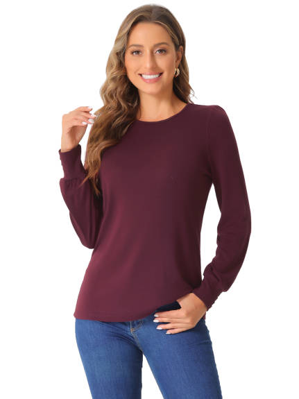 INSPIRE CHIC - Round Neck Long Sleeve Cotton Top