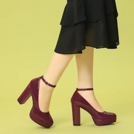 Allegra K - Platform Ankle Strap Block Heel Mary Janes Pump