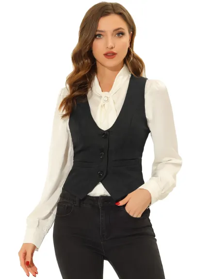 Allegra K- Vintage Waistcoat Button Up Jacquard Suit Vest