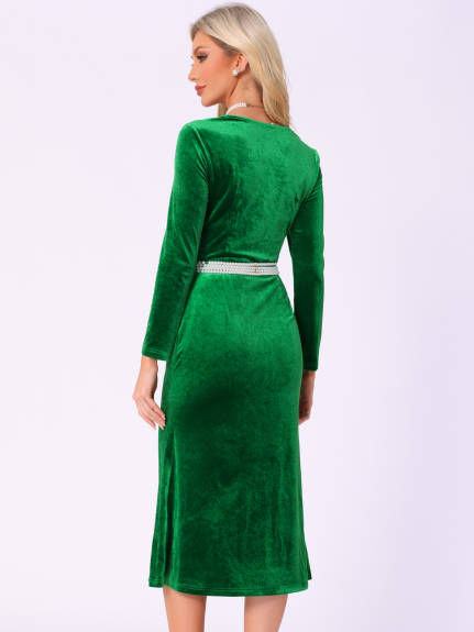 INSPIRE CHIC - Square Neck Bodycon Elegant Velvet Dress