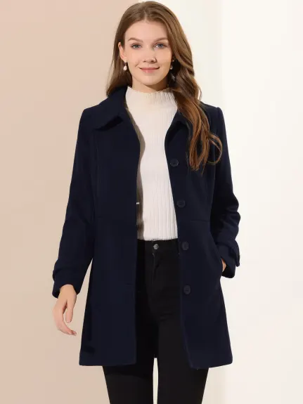 Allegra K- Peter Pan Collar Single Breasted Button Front Coat