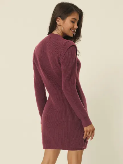 Seta T- Round Neck Long Sleeve Slim Fit Mini Sweater Dress