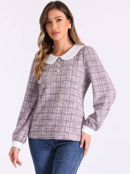 Allegra K - Peter Pan Collared Tweed Blouse