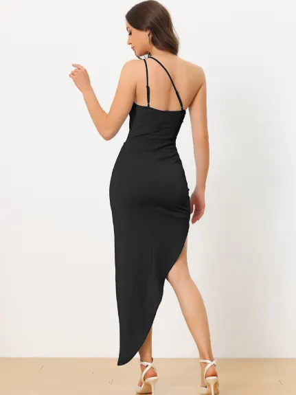 Allegra K- One Shoulder Asymmetrical Keyhole Dress