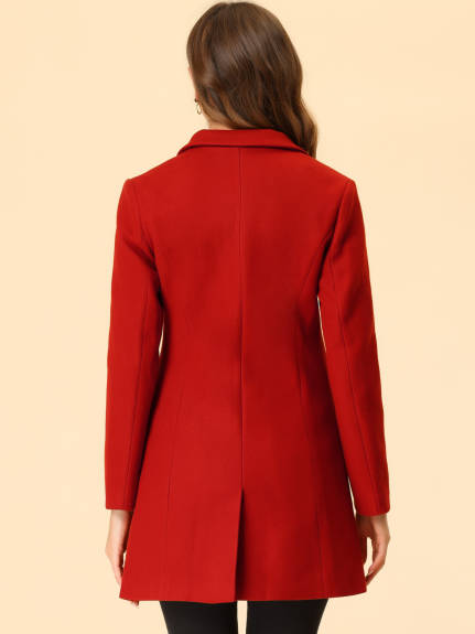 Allegra K- Notched Lapel Single Breasted Long Coat