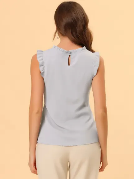 Allegra K- Blouse plissée sans manches à col mandarin à volants