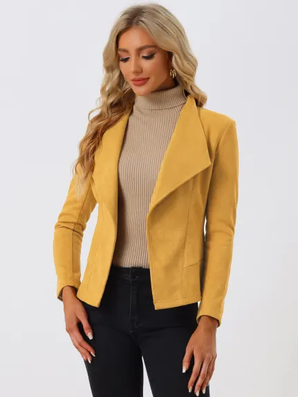 Allegra K- Cardigan veste drapée à revers ouvert en faux suède