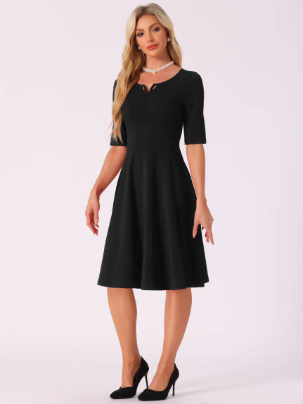 Allegra K - V-Neck Elegant A-Line Midi Dress