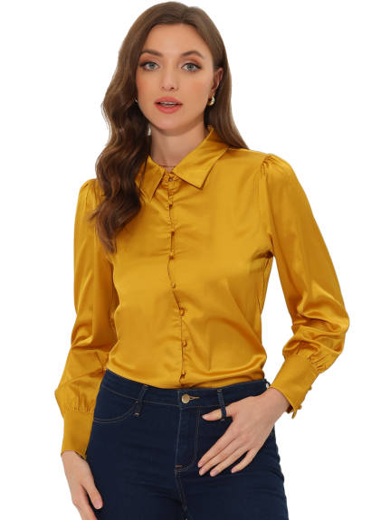 Allegra K- Satin Puff Sleeve Blouse Shirt