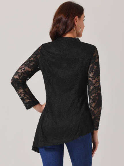 INSPIRE CHIC - Blouse à col montant en dentelle à manches longues