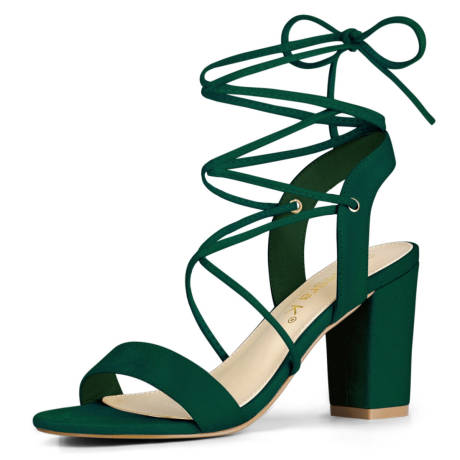 Allegra K- Lace Up Block High Heels Sandals