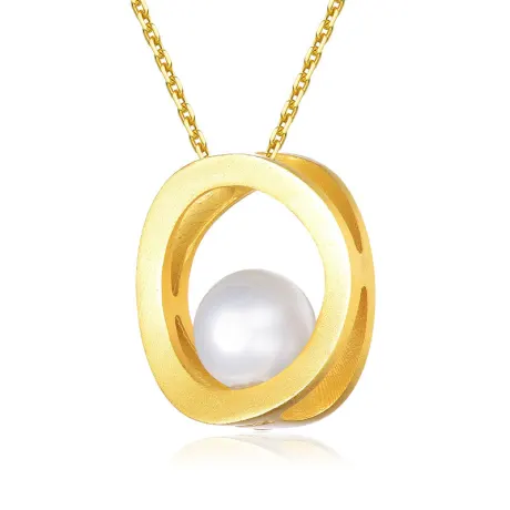 Genevive Sterling Silver 14k Gold Plated with Genuine Freshwater Round Pearl Circular Pendant Necklace