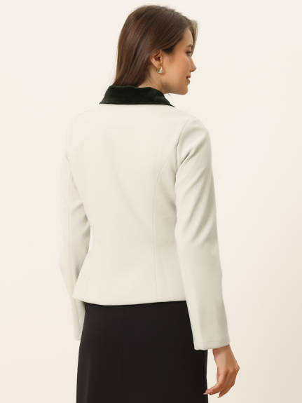 Allegra K- Contrast Collar Single Breasted Peacoat Blazer Jacket