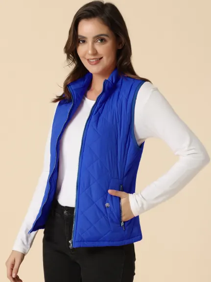 Allegra K- Gilet léger à col montant Gilet matelassé zippé