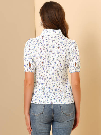 Allegra K - Chemise boutonnée en coton à fleurs et col en pointe