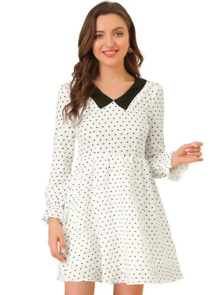 Allegra K- Puff Sleeve Heart Printed Flare Dress