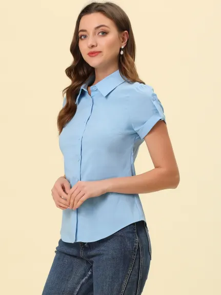 Allegra K - Elegant Short Sleeve Button Down Shirt