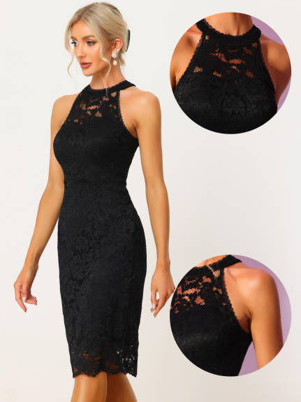 Allegra K- Lace Halter Neck Sleeveless Bodycon Sheath Dress