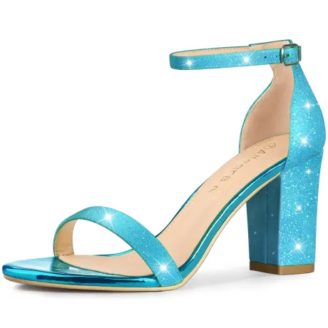 Allegra K- Glitter Ankle Strap Chunky Heels Sandals