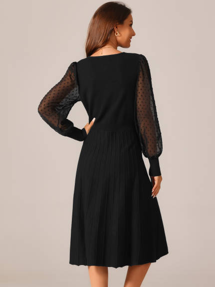 INSPIRE CHIC - Mesh Puff Sleeve Ribbed Knit Dress