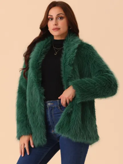 Allegra K - Faux Fur Winter Shaggy Coat