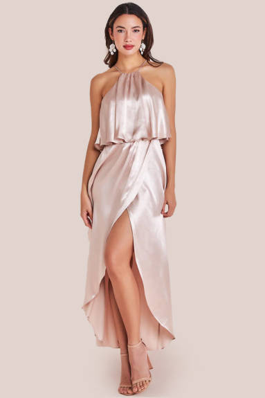 Goddiva - Satin Viscose Front Wrap Midaxi Dress