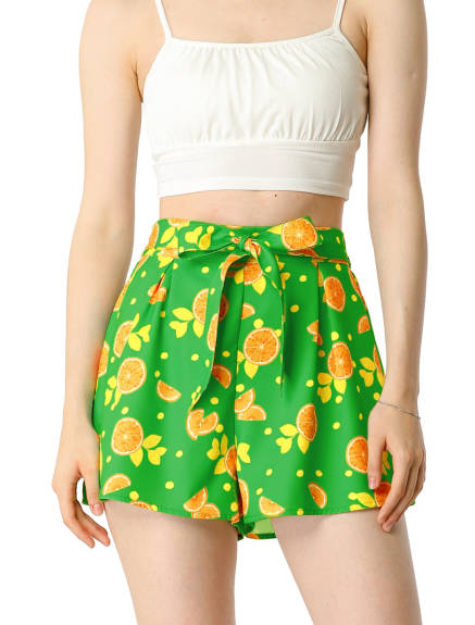 Allegra K - Printed Elastic Tie Waist Summer Beach Shorts