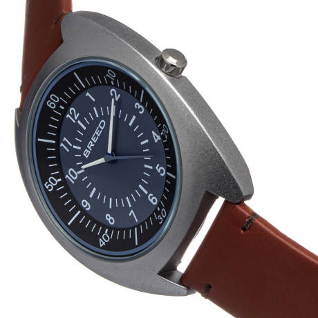 Breed - Victor Leather-Band Watch - Blue-Grey/Russet