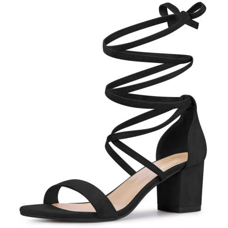 Allegra K- Lace Up Chunky Mid Heels Sandals