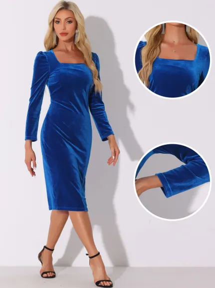 Allegra K - Mermaid Velvet Long Sleeve Bodycon Dress