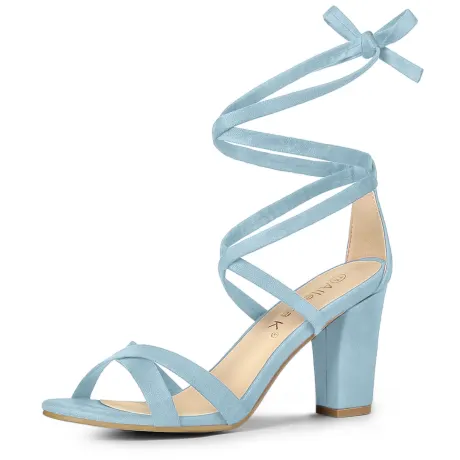 Allegra K - Open Toe Lace Up High Block Heeled Sandals