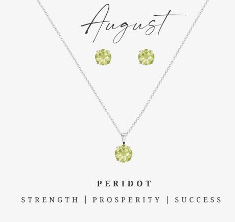 Silvertone August Peridot Birthstone CZ Earring & Necklace Set